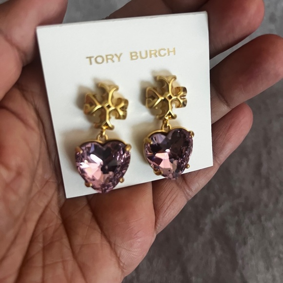 Tory Burch Gold and Pink Heart Earrings - Picture 2 of 8
